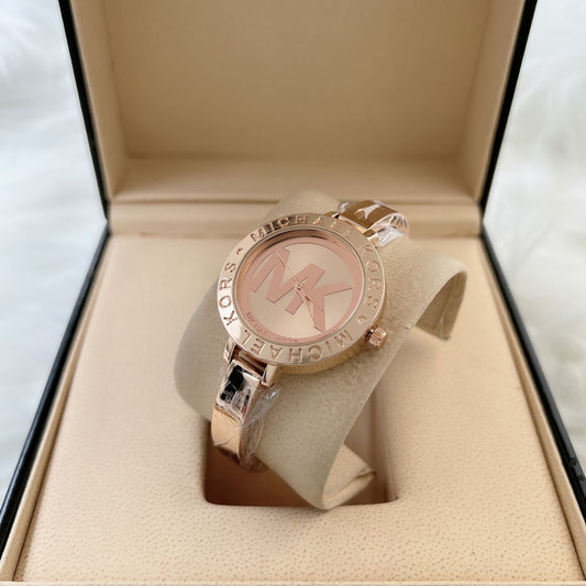 Women Rose Gold Dial Stainless Steel Analog Bangle Watch