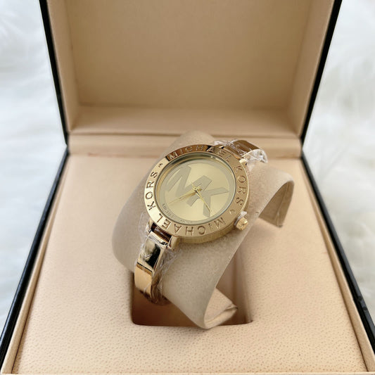 Women Gold Dial Stainless Steel Analog Bangle Watch