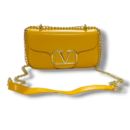 Sling Flap Leather Bag ( Yellow )