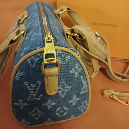 Mini Blue Canvas Monogram Speedy