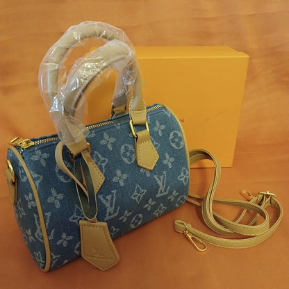 Mini Blue Canvas Monogram Speedy