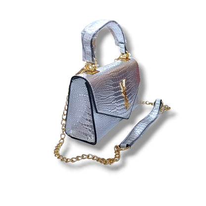 Silver Metallic Leather Handbag / Sling Bag