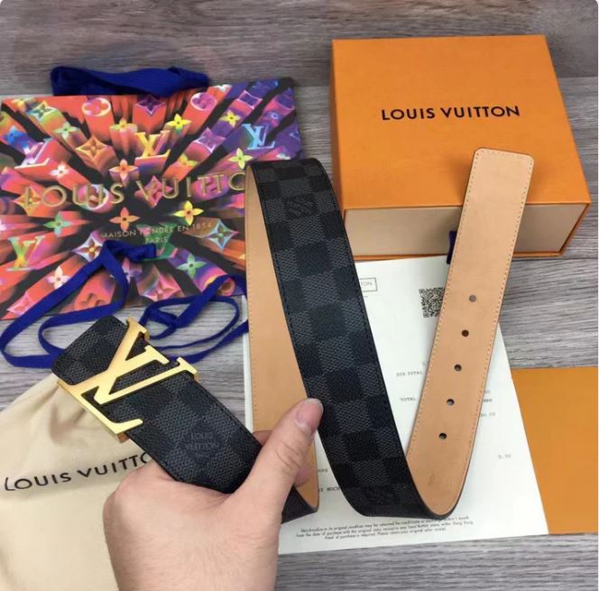 LV Golden Buckle Damier Graphite Belt