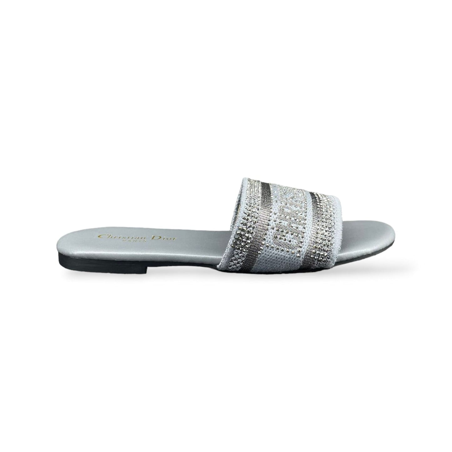 Dior Metal Grey Canvas Dway Flat Slide