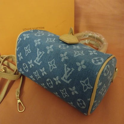 Mini Blue Canvas Monogram Speedy