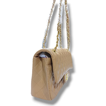 Double Flap Caviar Leather skin Sling Bag ( Nude ) Khaki color